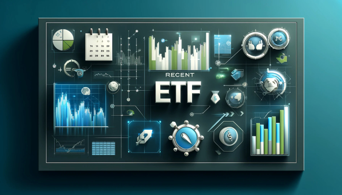 A digital dashboard featuring financial charts, currency symbols, and a Bitcoin icon with "Recent ETF." Buy crypto on Coinmama.